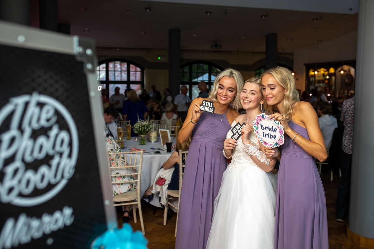 Bride an Bridesmaids using Magic Mirror Selfie Booth, The Photo Booth Mansfield, Nottinghamshire